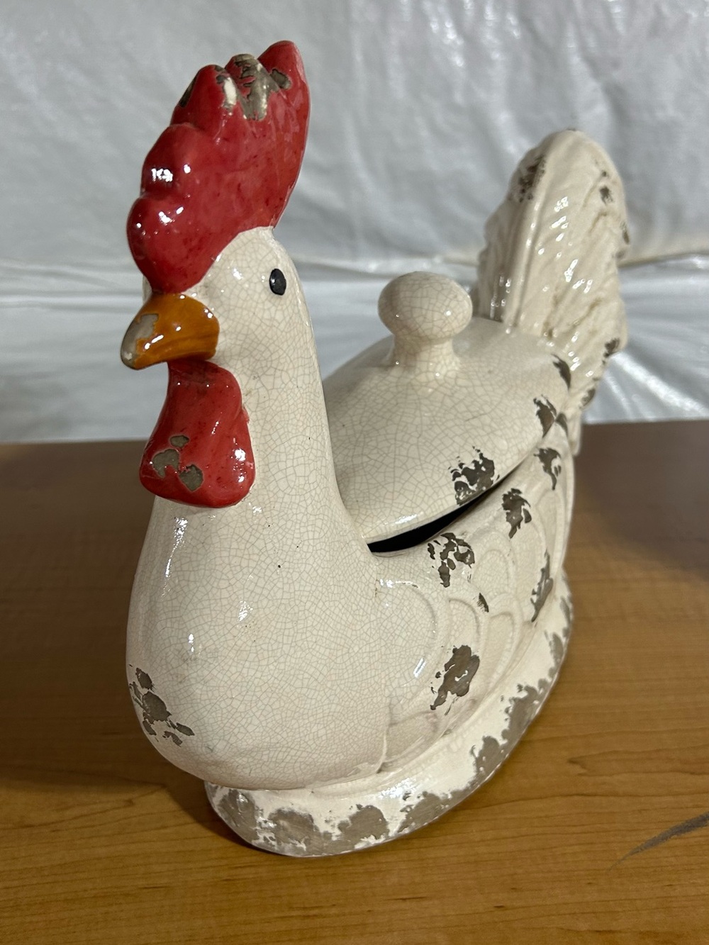 Ceramic Red-Accent White Rooster Decorative Lidded Dish - Home Art - Picture 3 of 7